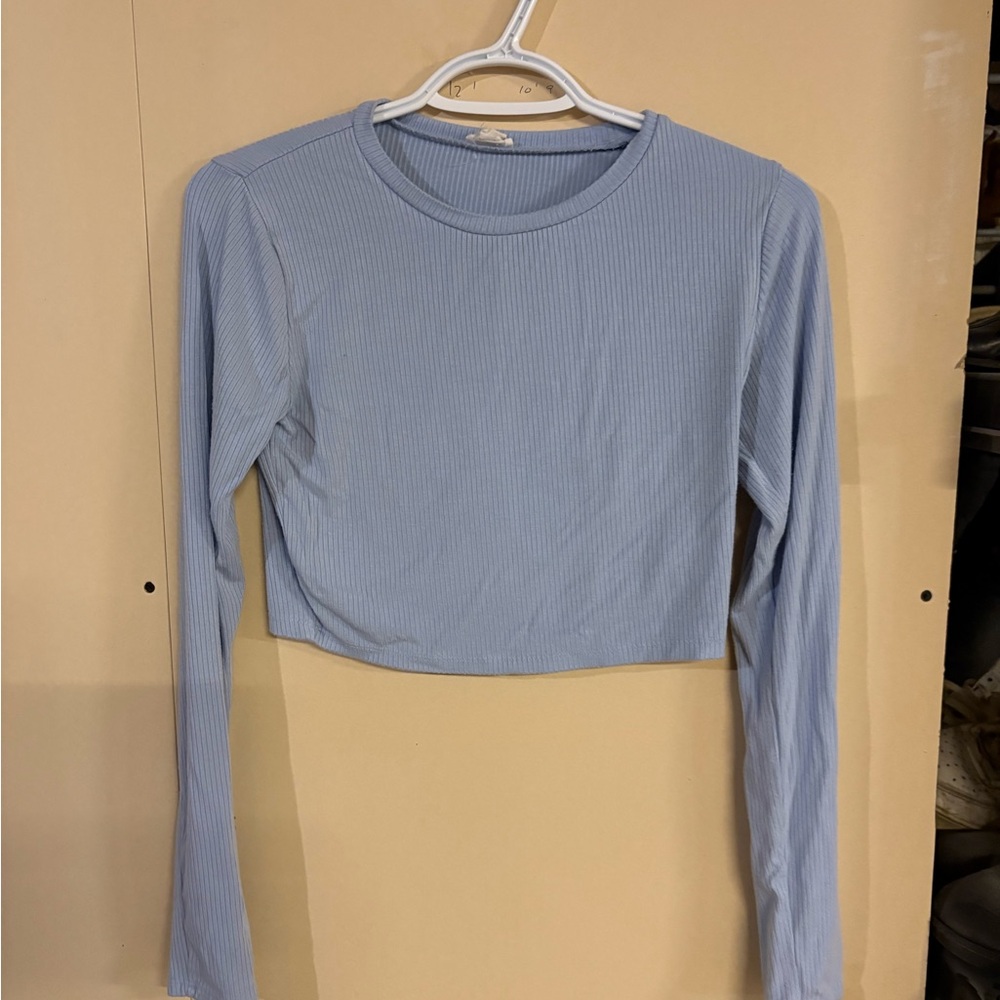 Garage Sky Blue Ribbed Crop Top